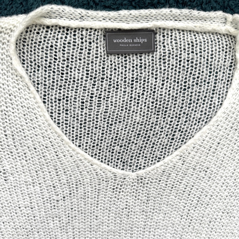 Wooden Ships Wool Mohair Blend Open Knit V Neck Sweater - Picture 4 of 10